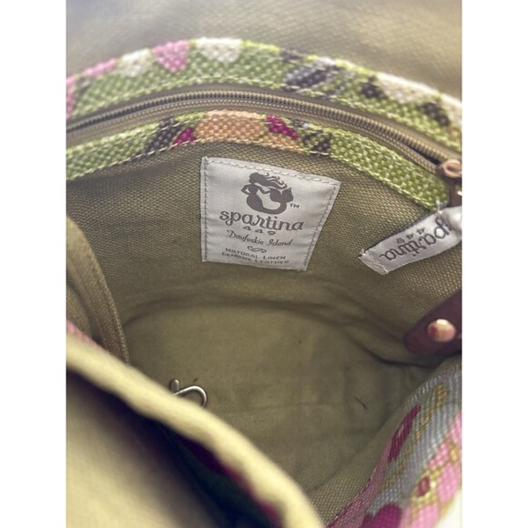 SPARTINA 449 Floral Canvas w. Leather Trim Crossbody Bag Pink/ Green - Picture 5 of 8